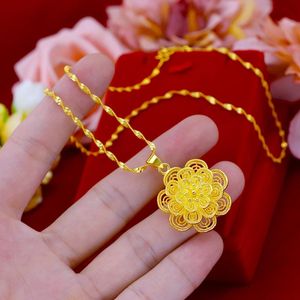 Pendant Necklaces Multi-layered Flowers With Wave Chain Women Jewelry Beautiful 18k Yellow Gold Filled Classic Pretty Girlfriend GiftPendant