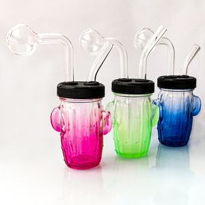 Dicker Glas-Ölbrenner, Bubbler, Glaspfeifen, Rauchwasser-Bong, Dab-Rig-Pfeife, großer Kopf, Tabakschale, rot, blau, grün, rosa, gestreift, Kaktus-Glaswaren, niedliche Shisha-Shisha-Bongs