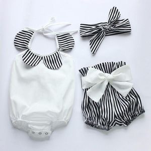 Clothing Sets Toddler Infantil Baby Girl Romper Tops Striped Shorts Bottoms Head Band 3PCS Outfits Sunsuit 0-24MClothing