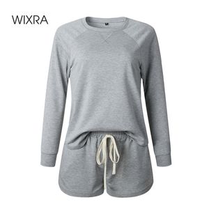 Wixra Damenanzüge Freizeit Home Wear Langarmoberteile Schnürshorts Ladys Casual 2-teilige Sets Sommer LJ201120