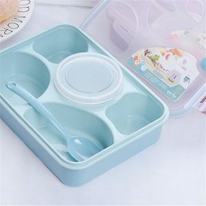 Set di stoviglie Griglia Lunch Box Microwavable Bento Contenitore portatile a prova di perdite Contenitore per bambini Ciotola e cucchiaio per zuppe Grandi dimensioni Stoviglie Di