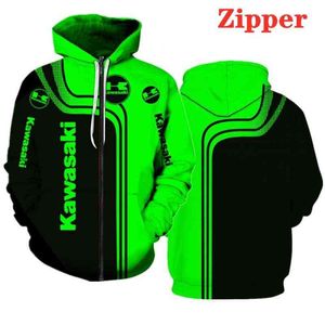 Новая мода Kawasaki Hoodie 3D Digital Print Men Sportswear Harajuku повседневная куртка Motocycle Clothing Zip Green