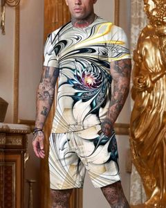 Herrspårar Summer Men's T-shirt Manlig avslappnad kostym Simple Type SHORT SLEEVE SHORTS Outfit Overdimensionerad 3D-tryckning 2-delad Setmen's