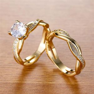 Anelli di nozze con anello di fidanzamento zircone bianco set di lussuoso cristallo rotondo in pietra per donne gioielli in oro rosa in argento a colori a colori