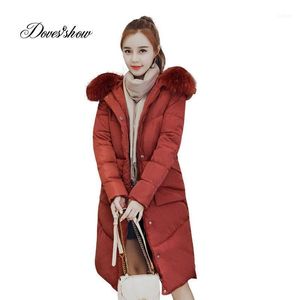 후드 모피 칼라 겨울 겨울 코트 자켓 긴 따뜻한 여성 면화 패딩 카사코 Feminino Abrigos Mujer Invierno Wadded Parkas 031