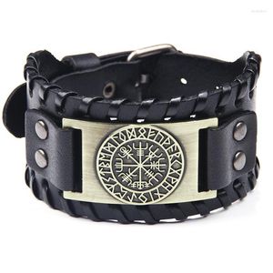 Link Chain Punk Black Wide Bracelet For Men Nordic Viking Vegvisir Men's Leather Adjustable Wristband Jewelry Kent22