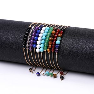 4mm Sieben Chakra Naturstein Armbänder Amethyst Tigerauge Roter Achat Kupferdraht Kettenarmband Für Frauen Schmuck