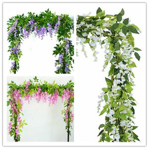 Dekorativa blomkransar 2x 7FT konstgjorda blåregn Rose Vine Garland Plants 220823