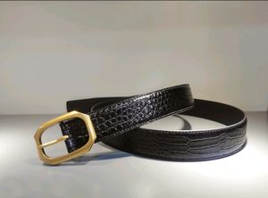 Women Designer Gold Buckle Croc-Embossed Leather Belt Black Adjustable