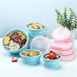 Contenitore per il pranzo pieghevole in silicone Contenitore per alimenti Contenitore per panini per frutta Rotondo/quadrato Senza BPA Adatto per microonde/lavastoviglie