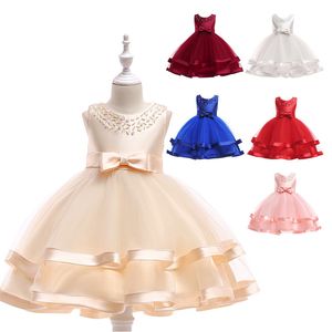 Bambini Elegant Pearl Cake Princess Dress Girls Dresses per Wedding Evening Party Genzy Flower Girl Dress Dress