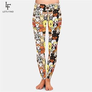 LETSFIND Simpatici animali Cartoon Cani Stampa digitale Leggings da donna a vita alta Plus Size Leggings morbidi per fitness 201014