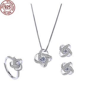 Ny ankomst 925 Sterling Silver Clover Jewelry Set Korean Zircon Inlaid Light Luxury Fashion Flower Earrings Necklac