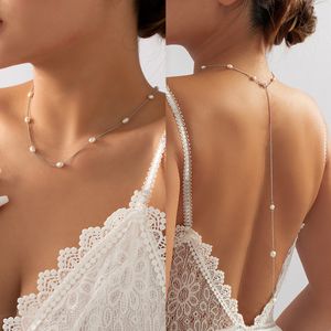 S2997 Fashion Jewelry Beach Style Simple Bride Back Body Chain Ornaments Halsband Sexig faux Pearl Pärlad Tassel Bröstkedja