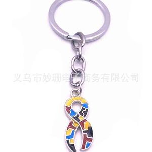 Hela 20st/10st Lot Emalj Rhinestone Autism Awareness Jigsaw Puzzle Piece Charm Keychain Keyring For Man Woman Bästa gåvor