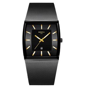 Mens Watches Top Brand Luxury Blue Square Quartz Watch Men Slim Waterproof Golden Male Wristwatch
