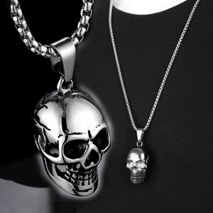Gotik retro kafatası kafa kolye kolye erkekler için altın gümüş renkli punk rapçi iskelet kafa kolyeleri erkek arkadaş mücevher hediyesi
