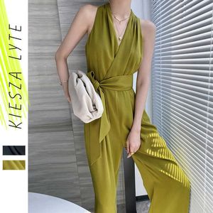 Summer Women Jumpsuit Pagliaccetto Runway Fashion Green Black Celebrity Sexy Club Evening Party Tute Tuta lunga 210608