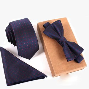 Erkek kravat lüks düğün papyon cep karesi broş kolkukları dokuma kravat bowtie takım elbise kırmızı mavi damat iş düğün partisi 754