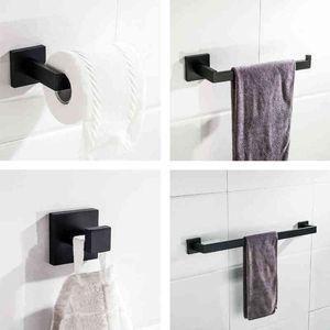 Robe Bar. venda por atacado-Acessórios de hardware de banho de aço inoxidável preto fosco conjunto de toalhas de toalha de toalhas de toalha de roupão e suporte de papel higiênico H220418