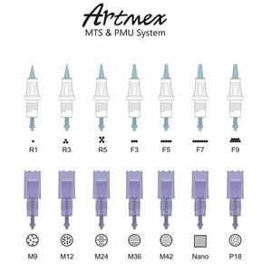 Artmex Cartridge PMU MTSシステムデルマペン針パーマネントメイクV11 V8 V8 V8 V3 V3タトゥーマシンM1 L1 R3 F3 F5 R5 F7 F9 M9 M12 M36 M42 P18 PIN NANO 3D 5Dネジポートヒント