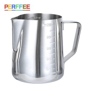 Espresso Coffee Milk Frothing Pitcher Stainless Steel Stamped Measurement Steaming Jug Barista Latte Art Frother Cup 350 600Ml 220509