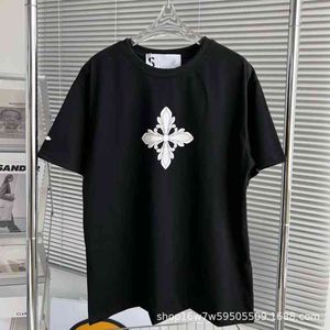 High-quality Women's Clothing Independent Designer Brand Chaopai Smfk Garden Series Cross Print Black Classic Round Neck Loose Cotton T-shirt for Men and Women