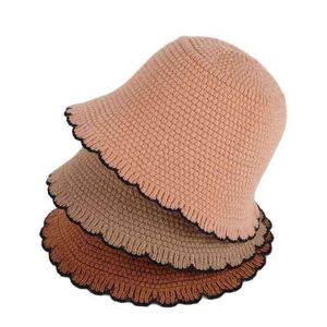2021 New Autumn Winter Korean Matching Bucket Hats Women's Warm Fashion Knitted Woolen Bob Frog Panama Female bucket Hat G220418