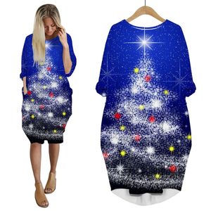 Feliz natal vestido 3d impresso árvore de natal streetwear vestidos femininos manga longa roupas vintage gota w220616