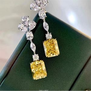 Earring Luxury Jewelry 925 Sterling Silver Radiant Shape Yellow Topaz CZ Diamond Gemstones Ins Top Sell Long Chandelier Women Earrings Gift G230602