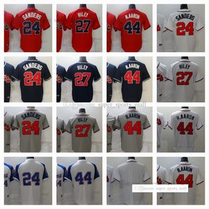 Novas camisas de beisebol 24 Deion Sanders 27 Austin Riley 44 Hank Aaron Blank Tamanho Masculino S - XXXL