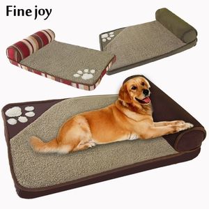 fine joy Pt Dog Bed Blue Brown House Sofa Kennel Square Pillow For Large s Cat Beds Mat Pet Supplies Y200330