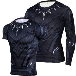 Black Panther Shirt Mens T-shirts Men Sportswear Compression Shirts Long Sleeve Gyms Fitness Top Tees Workout Clothing T