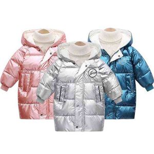 Winter Warm Kids Boys And Girls Cotton Thick Hooded Long Jacket Down Jacket 4-10 Year Teenager Children Parka snowsuit Outerwear J220718