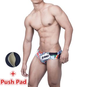 Printing Men Swimming Briefs Sexy Waterproof Swimsuit Trunks For Bathing Man Push Pad Beach Shorts Zwembroek Heren Sports Suit 220509