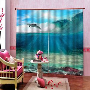 European style Curtain Customize surf dolphin 3D Window Curtains For Living Room Bedroom blackout curtains decoration cortinas para salon 2 piezas