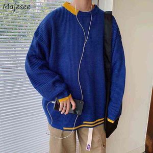 Sweater Men Patchwork Oversize Knitted Tops Couples Sweaters Outfit Fall In Harajuku Teens Jumpers O-neck Leisure Bf Fashion L220730