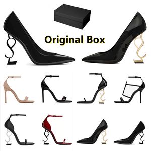 2022 Women Luxury High Heels Dress Shoes Designer Sneakers Patent Leather Gold Tone Triple Black Nuede Red Lady Sandals Party Wedding Office Pumps Shoe Sneaker