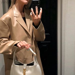 Autumn PU Leather Jacket Y2k Women's Black Blazer Lady Casual Oversized Khaki Coat Temperament Commute High Street Jackets L220801