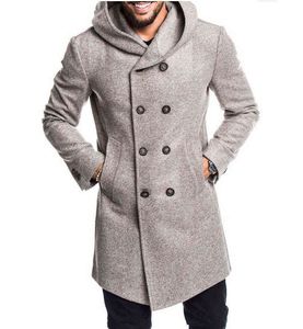 Men Solid Button With Pocket Hooded British Style Casual Trench Overcoat Long Single Breasted Mens Goth Mens Jackets L220725