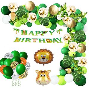 Party Decoration Jungle Safari Animal Balloons Garland Kit With Palm Leaves Ivy Vines For Boy Kids Wild Birthday Baby Shower Tropical Decor