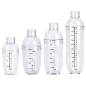 Professional Bar Tools Plastic Cocktail Shaker Bottle With Scale and Strainer Top Clear Wine Mixer Bottles Tea Measuring Jigger For Party Home