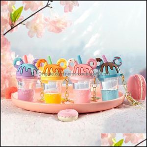 Party Favor Event Supplies Festive Home Garden Small Gift Milk Tea Cup Into The Oil Buckle Qiqi Ice Cream Key Chain Pendant Monochrome Dro