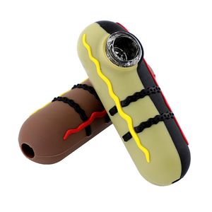 Ultimipi colorati Silicone Salsiccia Hot Dog Forma Pipes Dry Herb Tabacco Vetro Ciotola Filtro Fumo Portatile Design innovativo Design Puscanette di alta qualità DHL