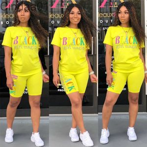 Summer Women Tracksuits Designer 2 Piece Set Letters Tryckt kläder Casual Short Sleeve T-shirt Biker Passar Sportwear Tracksuit Plus Size S-3XL