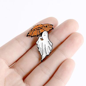 Pins Brooches Spider Web Umbrella Ghost Enamel Pin Magic Witches Pumpkin Halloween Party Gift Punk Gothic Round PinsPins