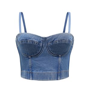 Crop Top Women Tank Summer Cropped Woman Clothes Sexy Camis Push Up Denim Bra Clothing Backless Bustier Party Club Vest 220318