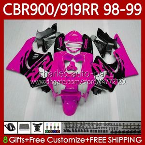 Комплект обтеков для Honda CBR 919RR 900RR 900CC 919CC CBR919 CBR900 RR CBR919RR 98 99 Body 127No.63 CBR 900 глянцевый розовый 919 RR CC 1998 1999 CBR900RR 1998-1999 годов OEM Codework