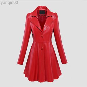 Nerazzurri Spring Fit and Flare Soft Faux Leather Coat Notched Lapel Long Puff Sleeve Autumn Skirted Black Light Blazer 2022 L220801
