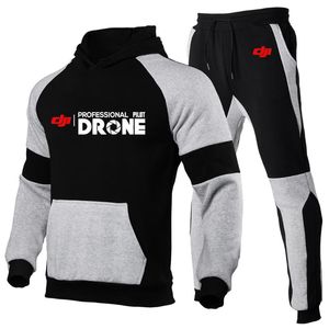 Herrspårar DJI Professional Pilot Drone Printing Men's Fashion Hoodie Sportswear Jogging Tracksuit Running Sport Suits Pant 2st S S S